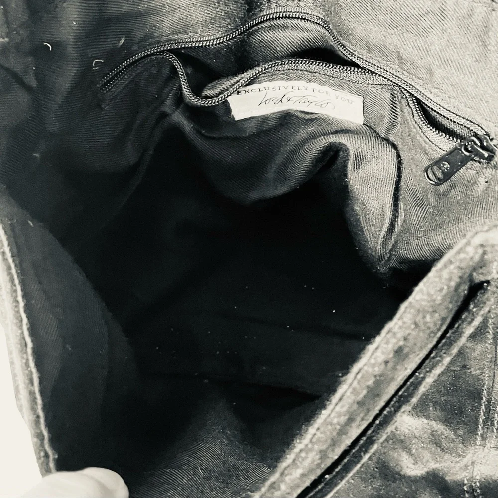 Lord & Taylor vintage boho hippie black leather and suede tassel shoulder bag - Picture 12 of 16